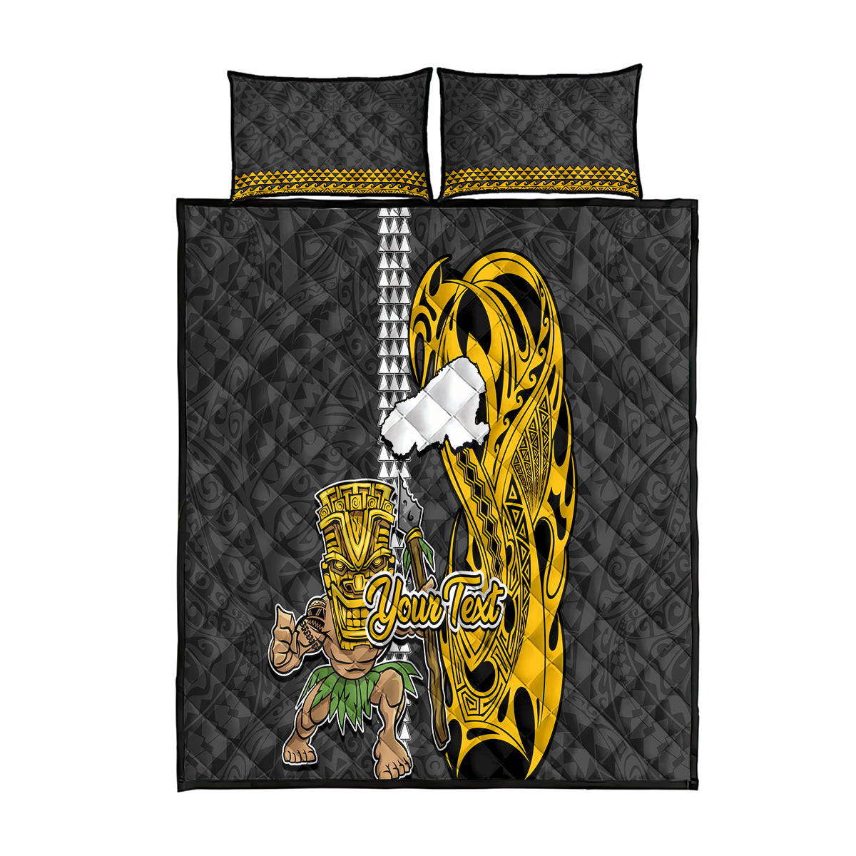 Custom Hawaii Kahoolawe Island Quilt Bed Set Hawaiian Warrior and Kakau Symbols Abstract Tattoo LT03 Yellow - Polynesian Pride