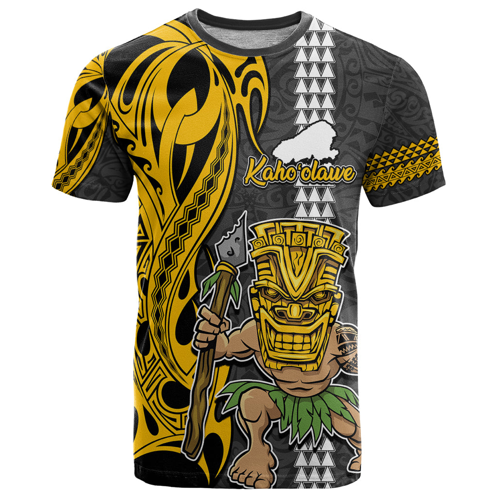 Custom Hawaii Kahoolawe Island T Shirt Hawaiian Warrior and Kakau Symbols Abstract Tattoo LT03 Yellow - Polynesian Pride