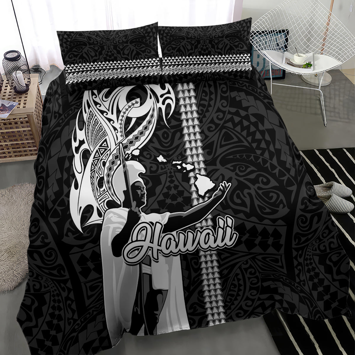 Hawaii Kahoolawe Island Bedding Set Hawaiian King and Kakau Symbols Abstract Shoulder Tattoo LT03 - Polynesian Pride