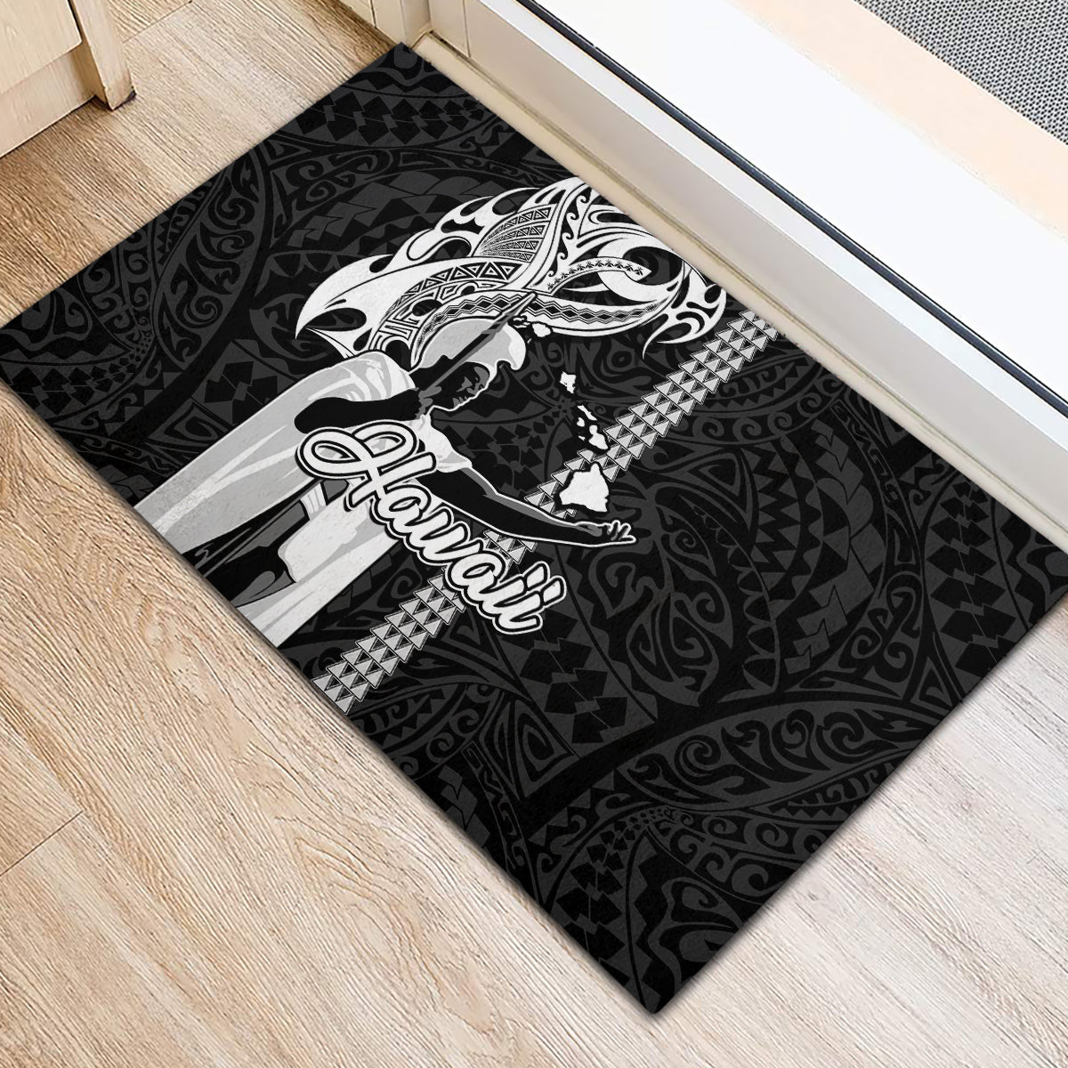 Hawaii Kahoolawe Island Rubber Doormat Hawaiian King and Kakau Symbols Abstract Shoulder Tattoo LT03 - Polynesian Pride