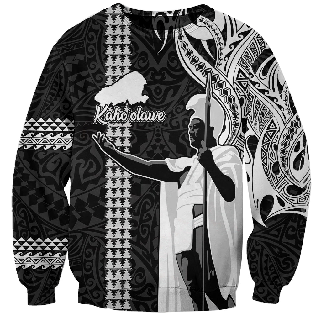 Hawaii Kahoolawe Island Sweatshirt Hawaiian King and Kakau Symbols Abstract Shoulder Tattoo LT03 Unisex Black - Polynesian Pride