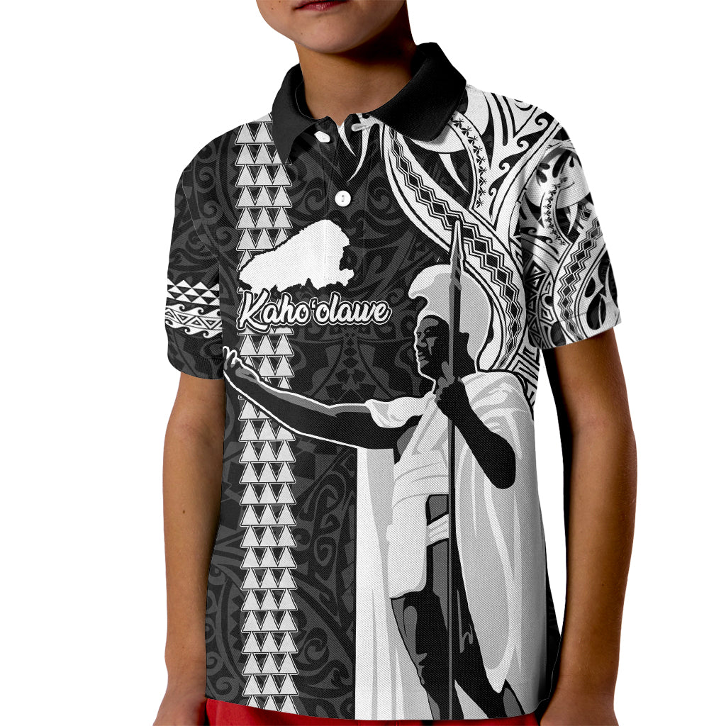 Custom Hawaii Kahoolawe Island Kid Polo Shirt Hawaiian King and Kakau Symbols Abstract Shoulder Tattoo LT03 Kid Black - Polynesian Pride