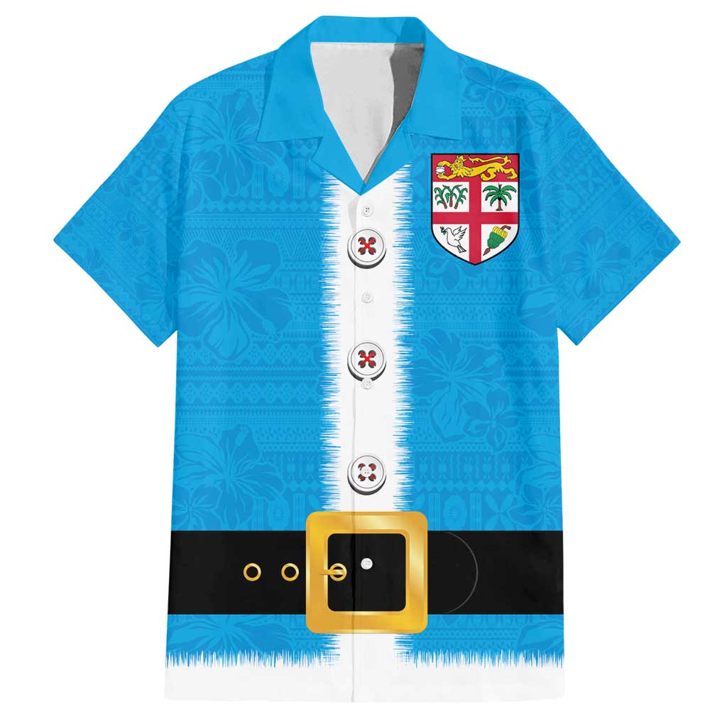 Fiji Merry Christmas Family Matching Long Sleeve Bodycon Dress and Hawaiian Shirt Santa Suit Style With Tapa Tribal Pattern