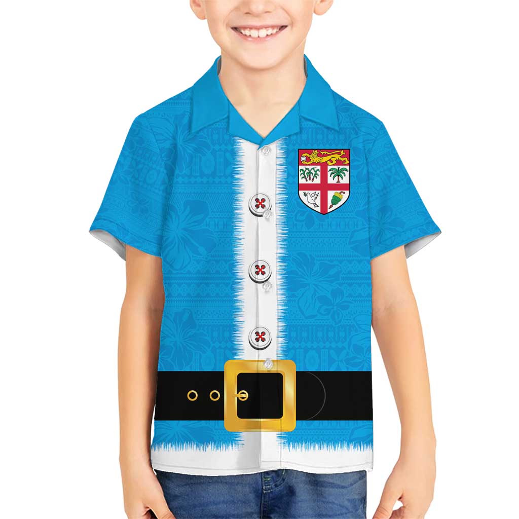 Fiji Merry Christmas Family Matching Tank Maxi Dress and Hawaiian Shirt Santa Suit Style With Tapa Tribal Pattern