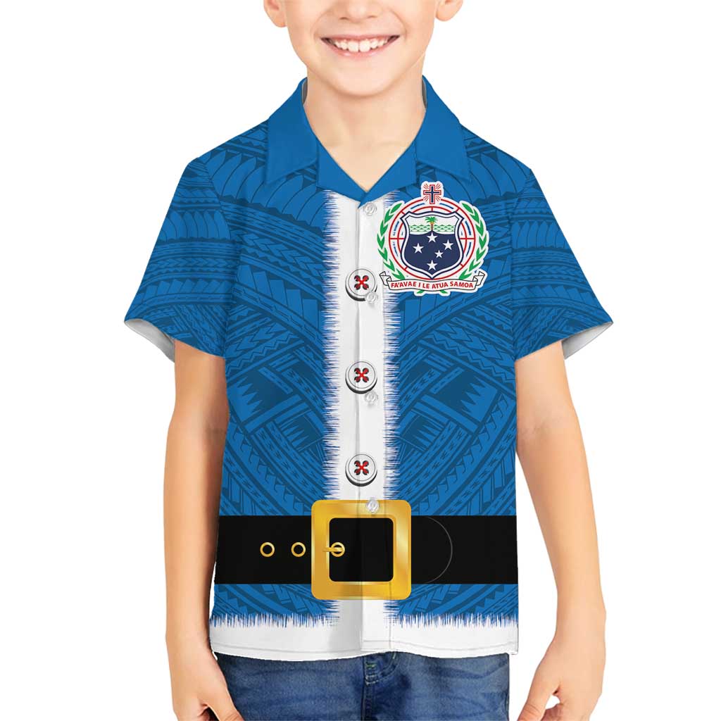 Samoa Merry Christmas Family Matching Tank Maxi Dress and Hawaiian Shirt Santa Suit Style With Tatau Tattoo Pattern