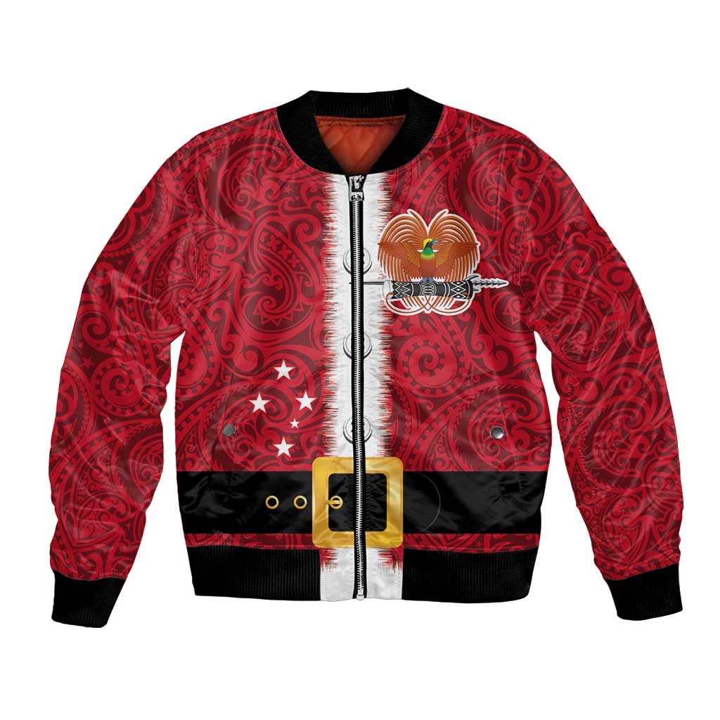 Papua New Guinea Merry Christmas Bomber Jacket Santa Suit Style With Melanesian Pattern