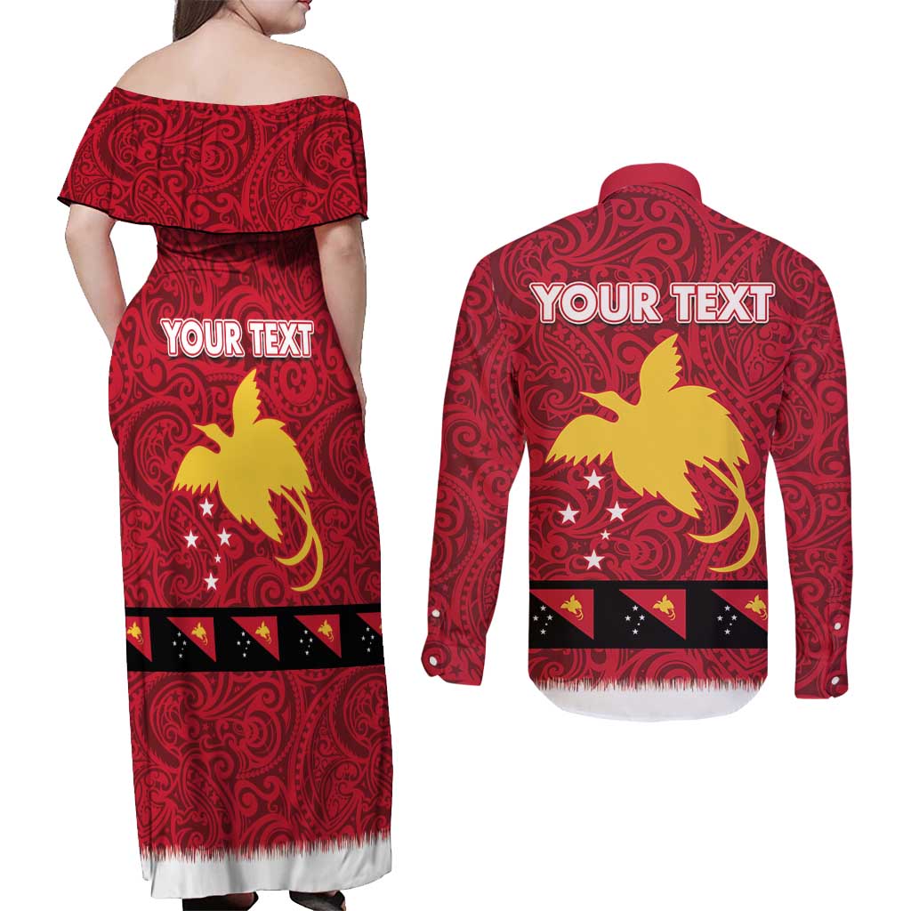 Papua New Guinea Merry Christmas Couples Matching Off Shoulder Maxi Dress and Long Sleeve Button Shirt Santa Suit Style With Melanesian Pattern