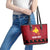 Papua New Guinea Merry Christmas Leather Tote Bag Santa Suit Style With Melanesian Pattern