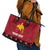 Papua New Guinea Merry Christmas Leather Tote Bag Santa Suit Style With Melanesian Pattern