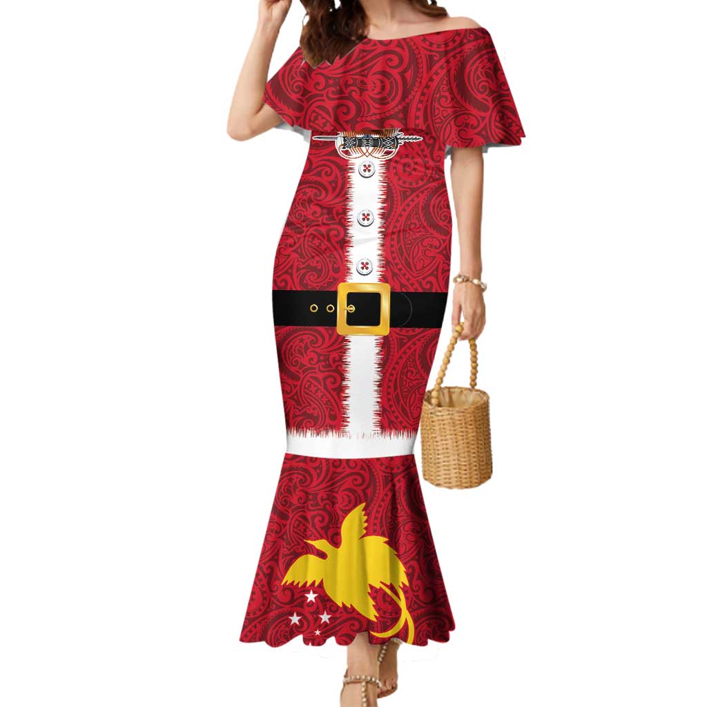 Papua New Guinea Merry Christmas Mermaid Dress Santa Suit Style With Melanesian Pattern