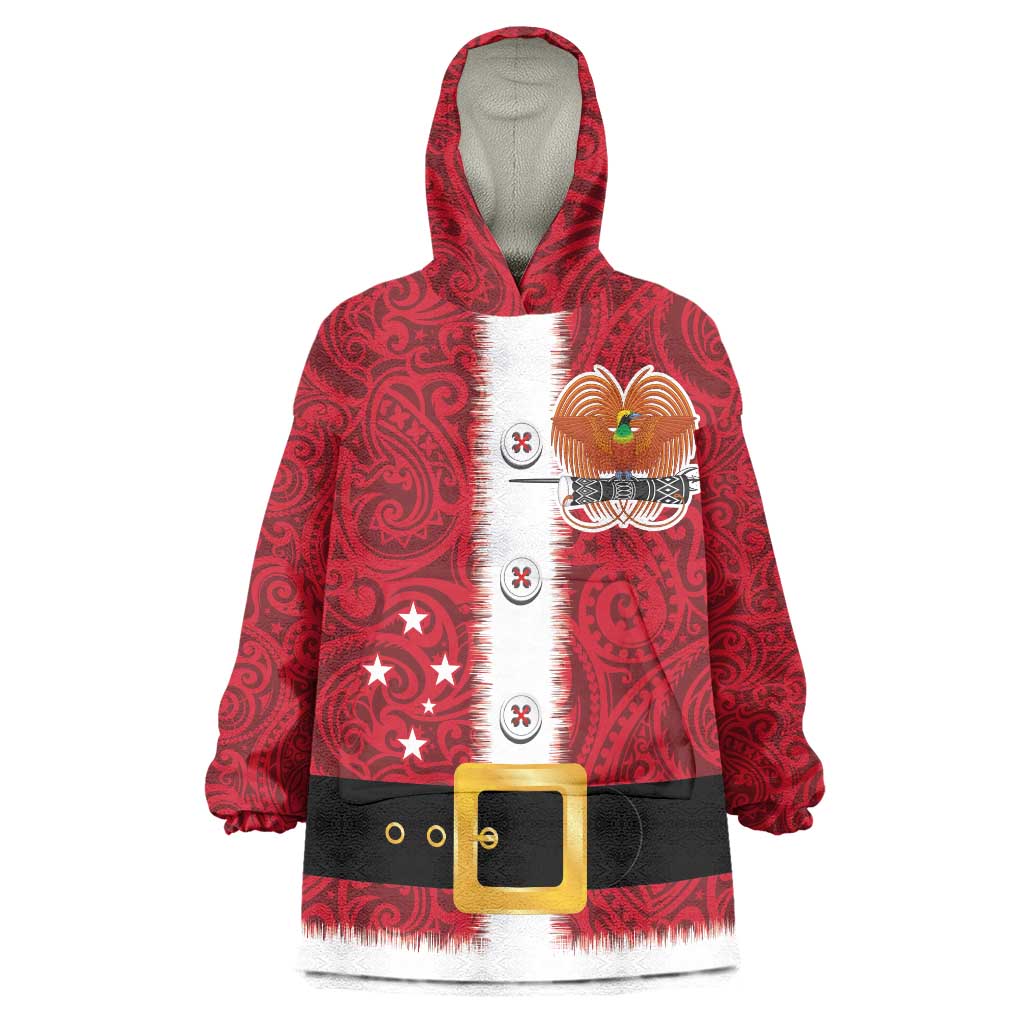 Papua New Guinea Merry Christmas Wearable Blanket Hoodie Santa Suit Style With Melanesian Pattern