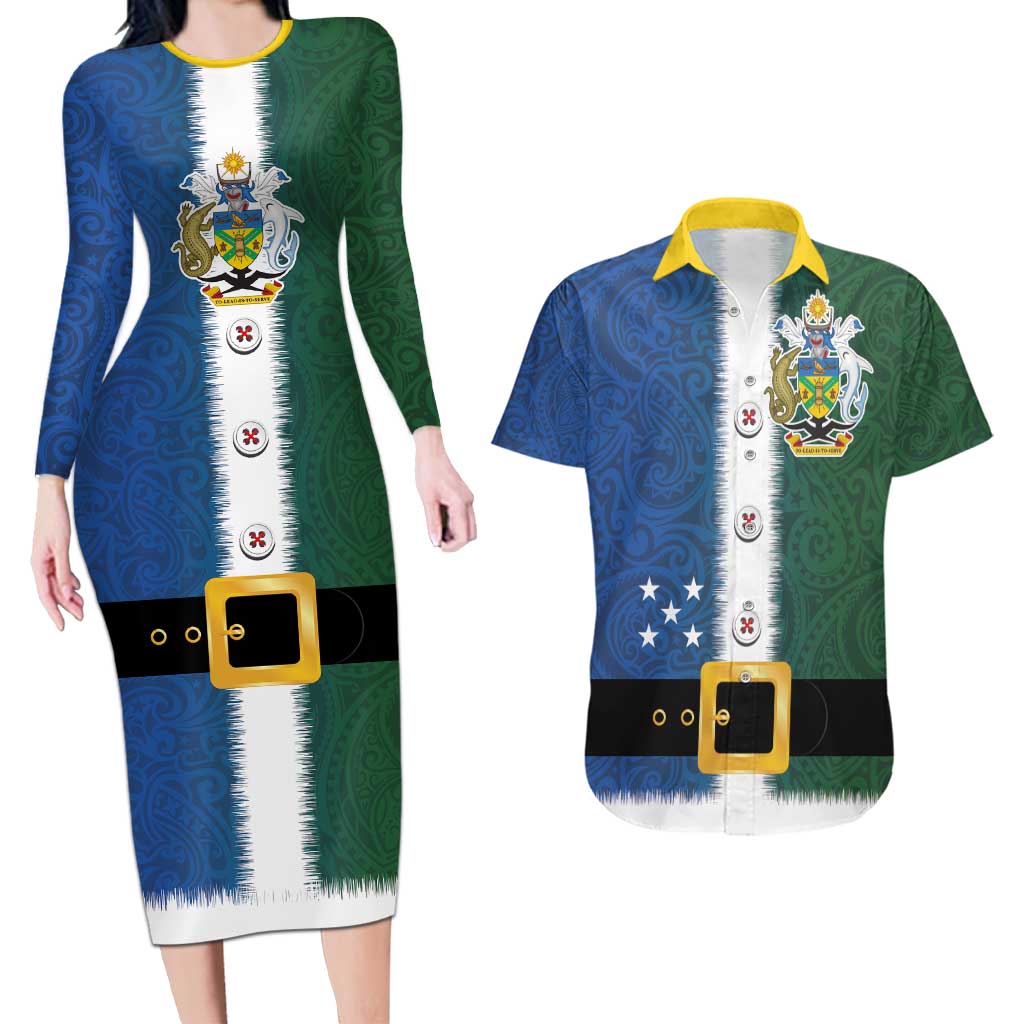 Solomon Islands Merry Christmas Couples Matching Long Sleeve Bodycon Dress and Hawaiian Shirt Santa Suit Style With Melanesian Pattern