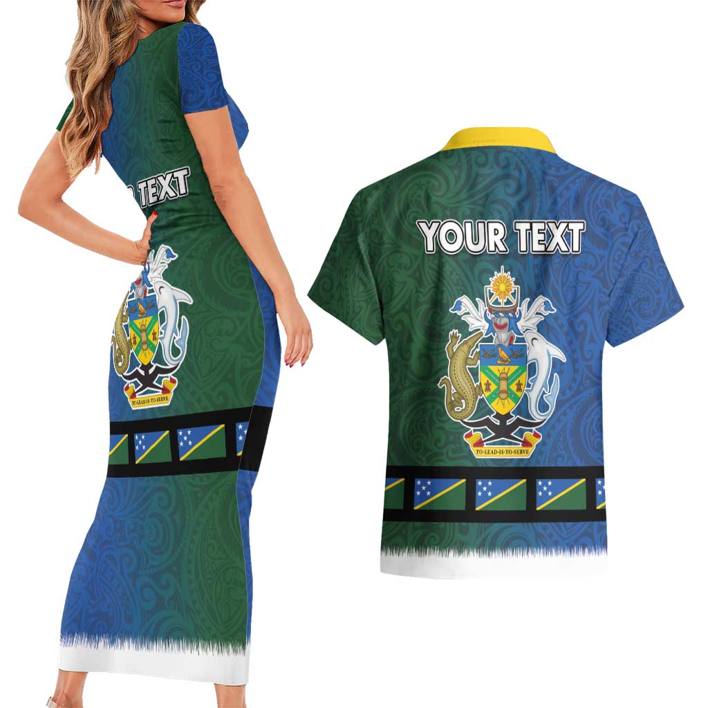 Solomon Islands Merry Christmas Couples Matching Short Sleeve Bodycon Dress and Hawaiian Shirt Santa Suit Style With Melanesian Pattern