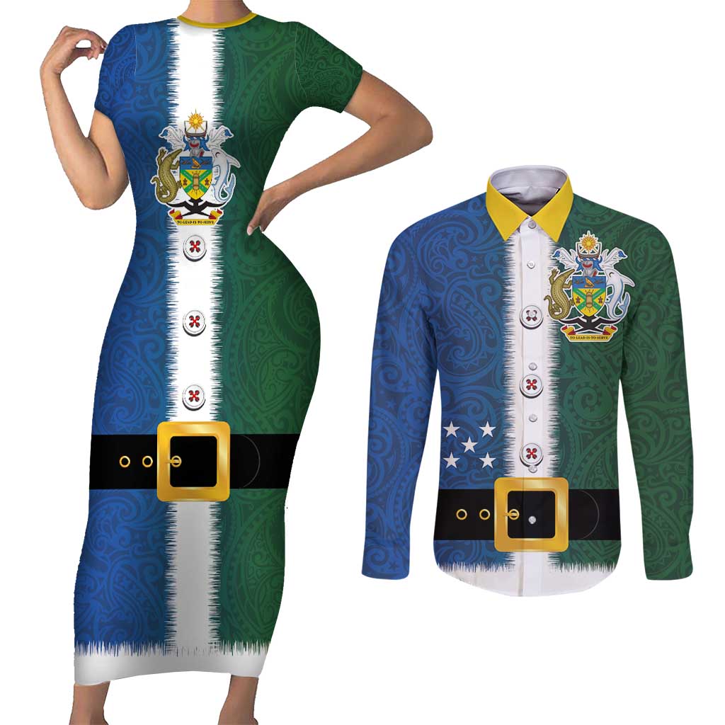 Solomon Islands Merry Christmas Couples Matching Short Sleeve Bodycon Dress and Long Sleeve Button Shirt Santa Suit Style With Melanesian Pattern