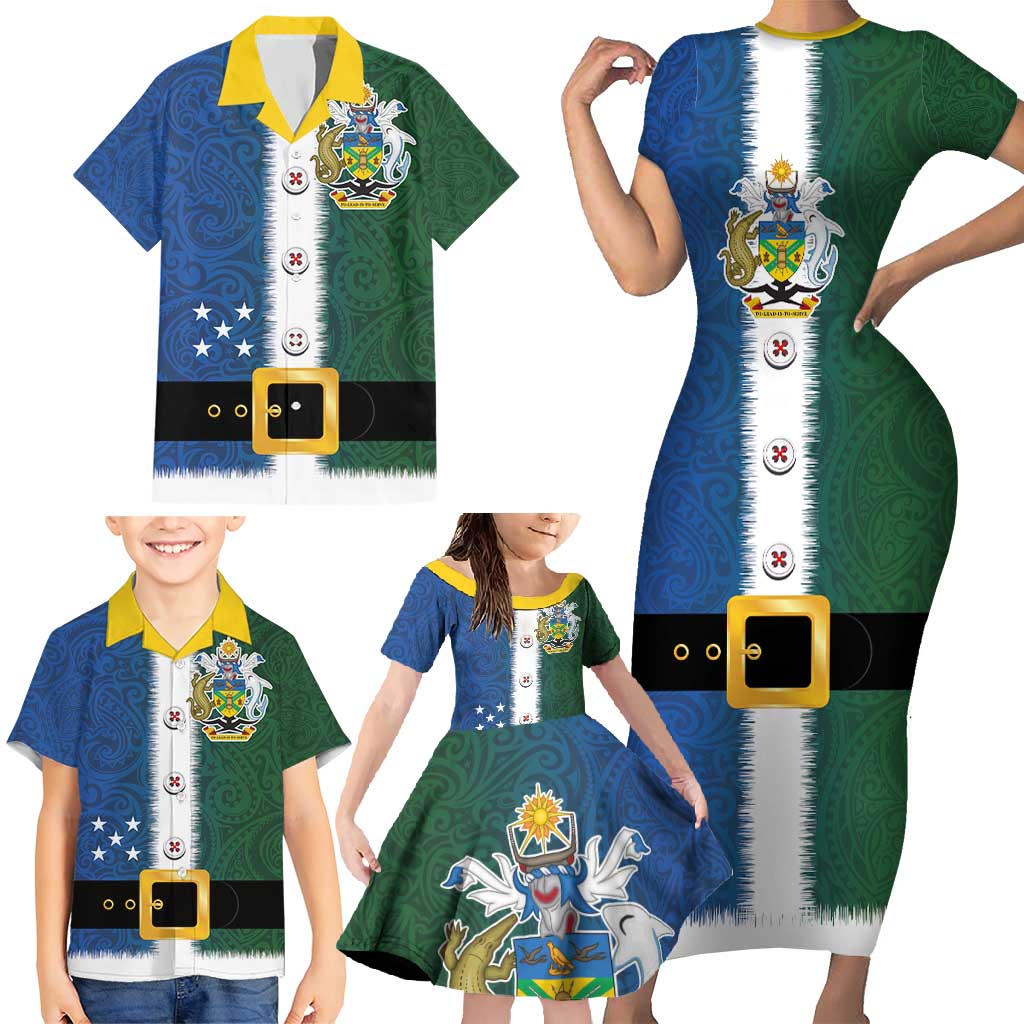 Solomon Islands Merry Christmas Family Matching Short Sleeve Bodycon Dress and Hawaiian Shirt Santa Suit Style With Melanesian Pattern