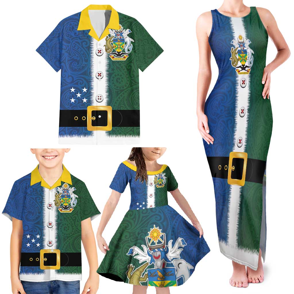 Solomon Islands Merry Christmas Family Matching Tank Maxi Dress and Hawaiian Shirt Santa Suit Style With Melanesian Pattern