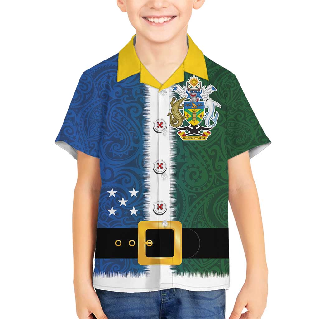 Solomon Islands Merry Christmas Family Matching Tank Maxi Dress and Hawaiian Shirt Santa Suit Style With Melanesian Pattern