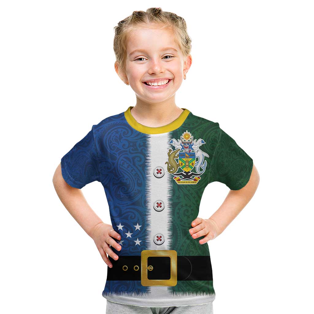 Solomon Islands Merry Christmas Kid T Shirt Santa Suit Style With Melanesian Pattern