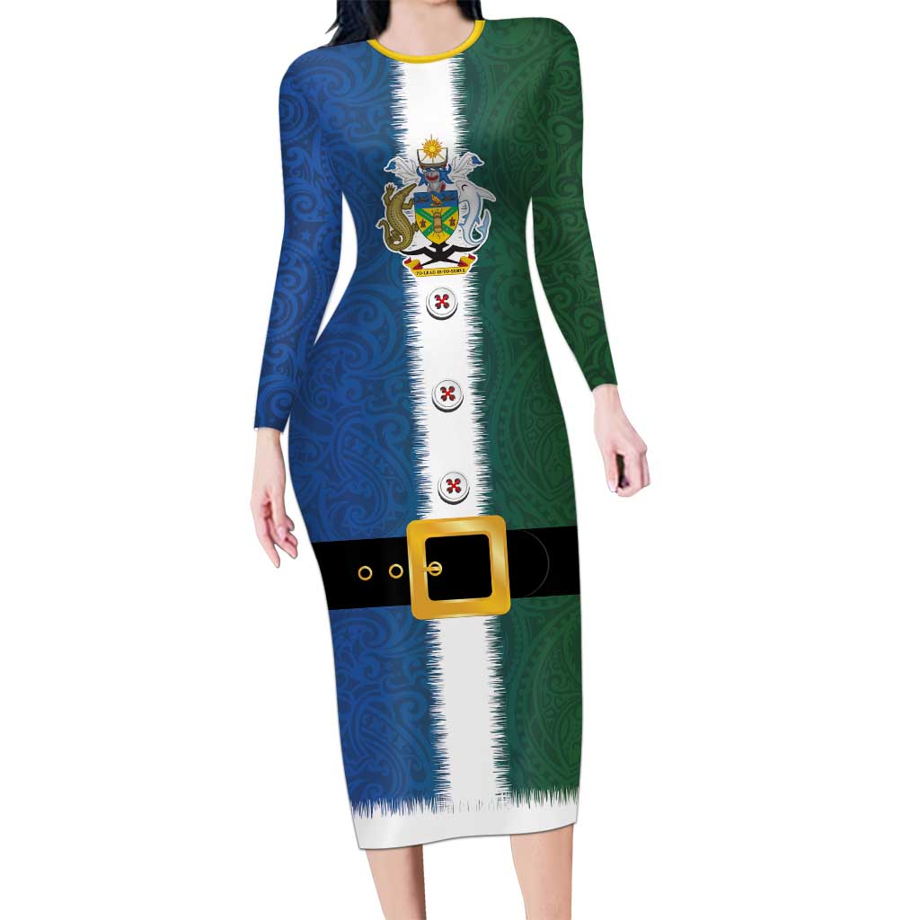 Solomon Islands Merry Christmas Long Sleeve Bodycon Dress Santa Suit Style With Melanesian Pattern