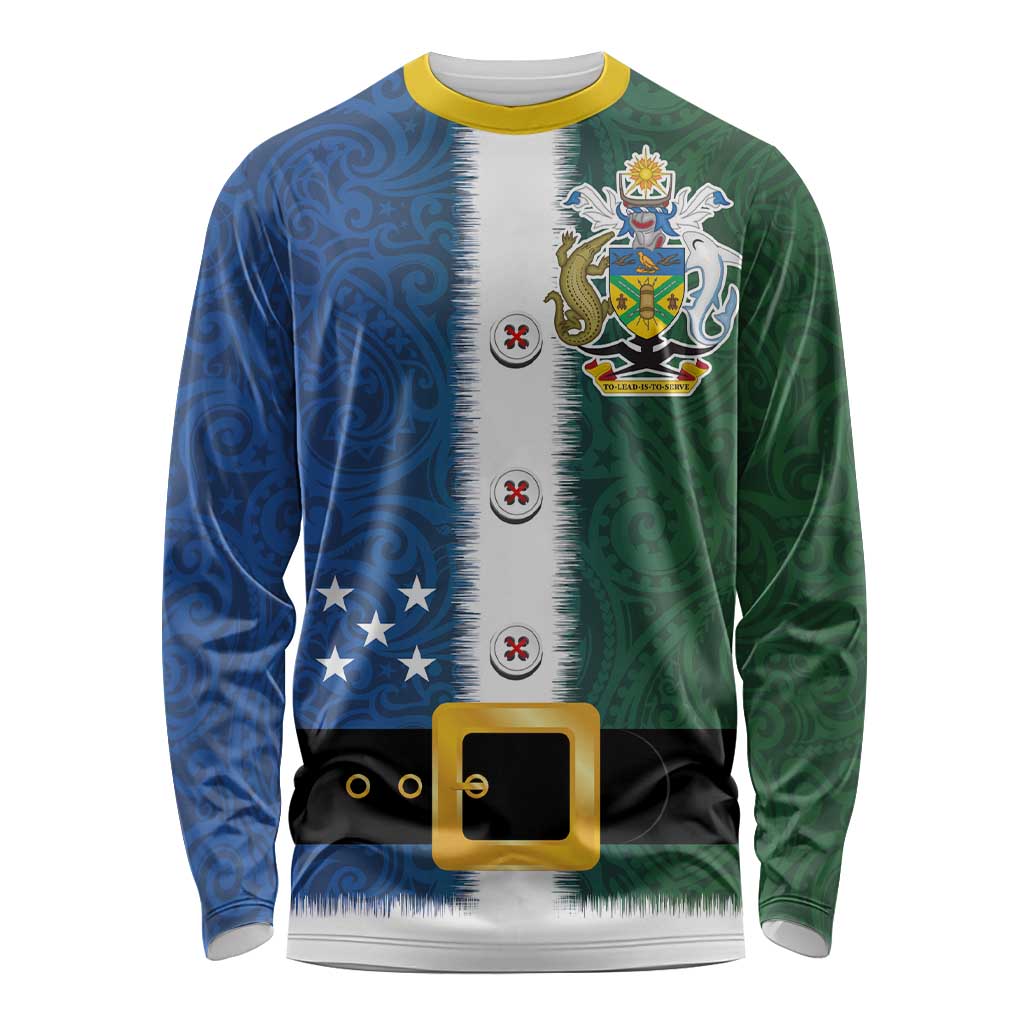 Solomon Islands Merry Christmas Long Sleeve Shirt Santa Suit Style With Melanesian Pattern