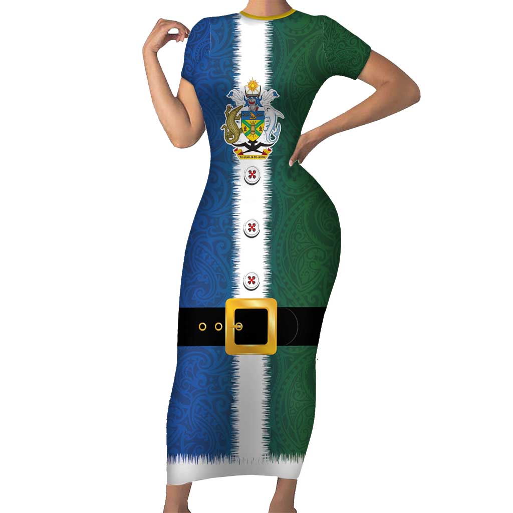 Solomon Islands Merry Christmas Short Sleeve Bodycon Dress Santa Suit Style With Melanesian Pattern