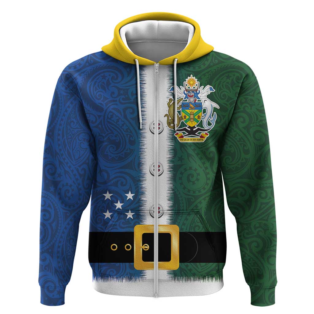 Solomon Islands Merry Christmas Zip Hoodie Santa Suit Style With Melanesian Pattern