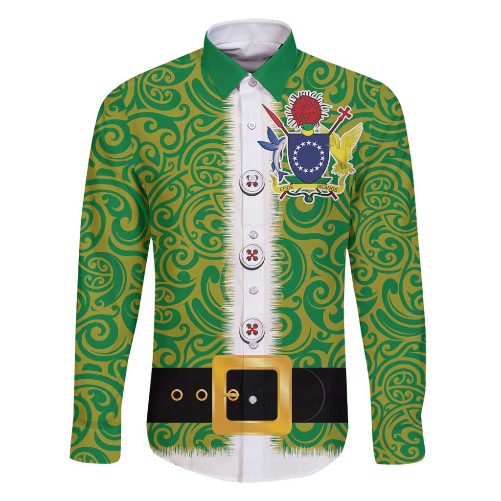 Cook Islands Merry Christmas Family Matching Mermaid Dress and Hawaiian Shirt Santa Suit Style With Polynesian Pattern LT03 Dad's Shirt - Long Sleeve Green - Polynesian Pride