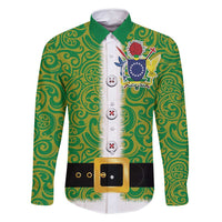 Cook Islands Merry Christmas Family Matching Mermaid Dress and Hawaiian Shirt Santa Suit Style With Polynesian Pattern LT03 Dad's Shirt - Long Sleeve Green - Polynesian Pride