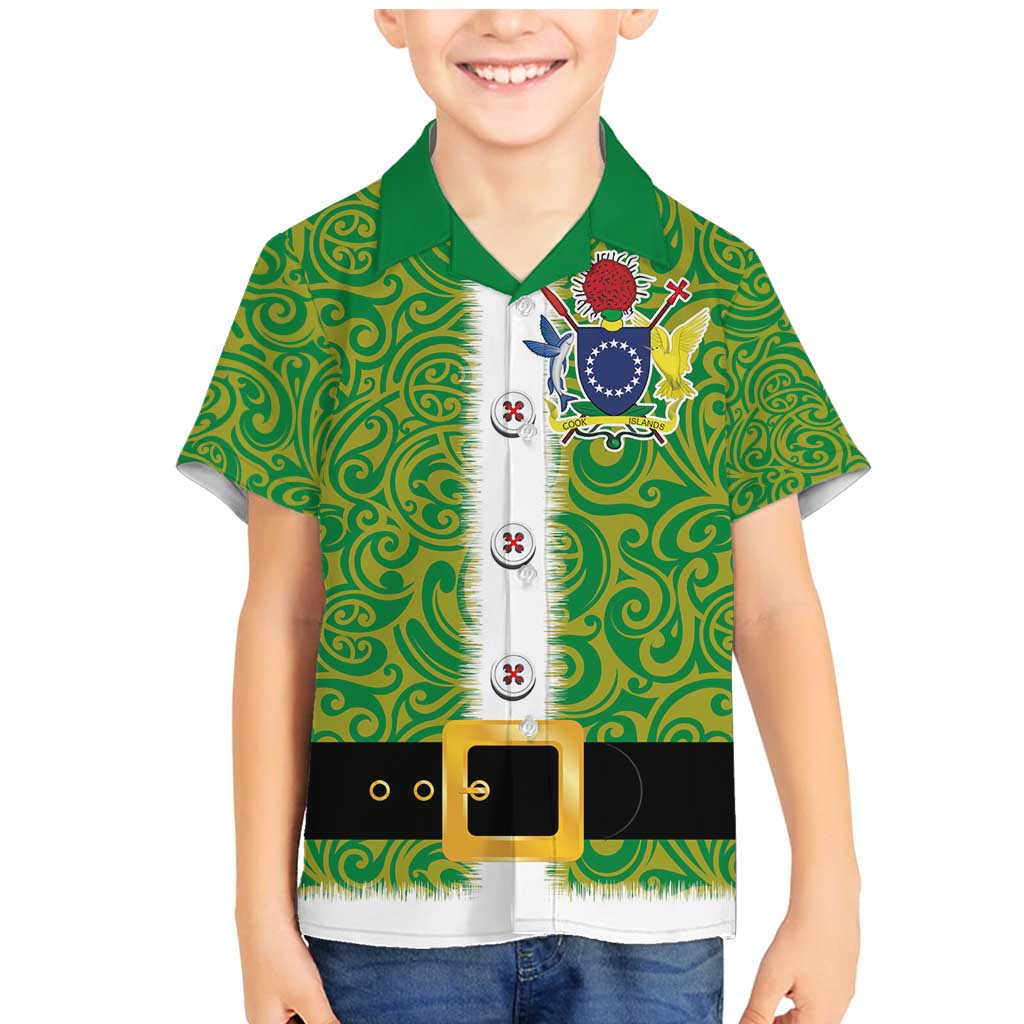 Cook Islands Merry Christmas Family Matching Mermaid Dress and Hawaiian Shirt Santa Suit Style With Polynesian Pattern LT03 Son's Shirt Green - Polynesian Pride