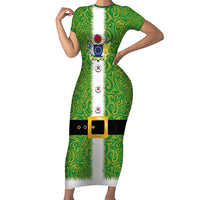 Cook Islands Merry Christmas Family Matching Short Sleeve Bodycon Dress and Hawaiian Shirt Santa Suit Style With Polynesian Pattern LT03 Mom's Dress Green - Polynesian Pride
