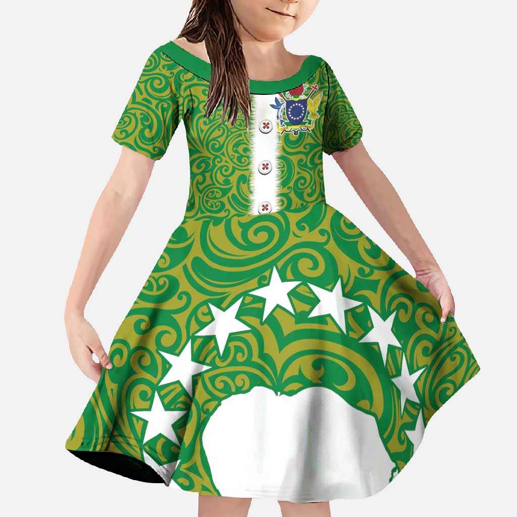 Cook Islands Merry Christmas Family Matching Summer Maxi Dress and Hawaiian Shirt Santa Suit Style With Polynesian Pattern LT03 Daughter's Dress Green - Polynesian Pride