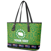 Cook Islands Merry Christmas Leather Tote Bag Santa Suit Style With Polynesian Pattern