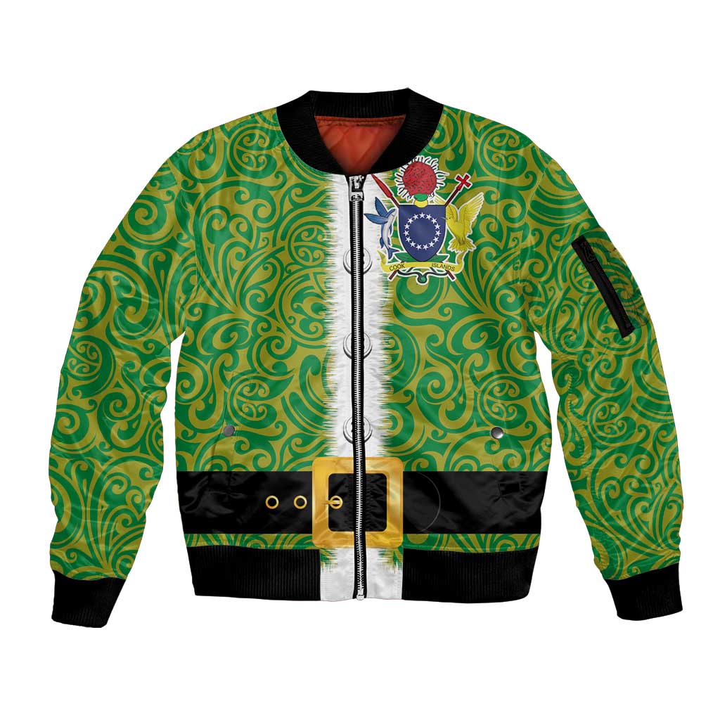 Cook Islands Merry Christmas Sleeve Zip Bomber Jacket Santa Suit Style With Polynesian Pattern