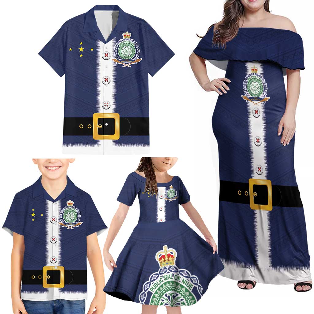 Niue Merry Christmas Family Matching Off Shoulder Maxi Dress and Hawaiian Shirt Santa Suit Style With Hiapo Pattern