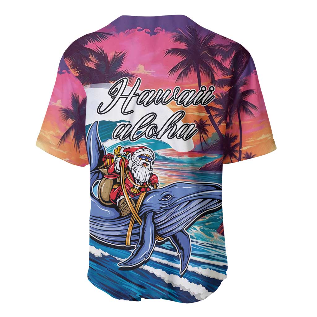 Hawaiian Mele Kalikimaka Baseball Jersey Santa Claus Driving The Whale with Sunset Ocean Landscape
