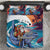 Hawaiian Mele Kalikimaka Bedding Set Santa Claus Driving The Whale with Sunset Ocean Landscape