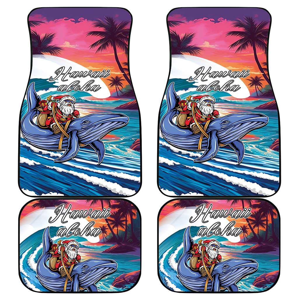 Hawaiian Mele Kalikimaka Car Mats Santa Claus Driving The Whale with Sunset Ocean Landscape