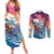 Hawaiian Mele Kalikimaka Couples Matching Summer Maxi Dress and Long Sleeve Button Shirt Santa Claus Driving The Whale with Sunset Ocean Landscape