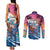 Hawaiian Mele Kalikimaka Couples Matching Tank Maxi Dress and Long Sleeve Button Shirt Santa Claus Driving The Whale with Sunset Ocean Landscape