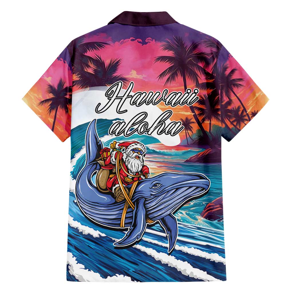 Hawaiian Mele Kalikimaka Family Matching Long Sleeve Bodycon Dress and Hawaiian Shirt Santa Claus Driving The Whale with Sunset Ocean Landscape LT03 - Polynesian Pride