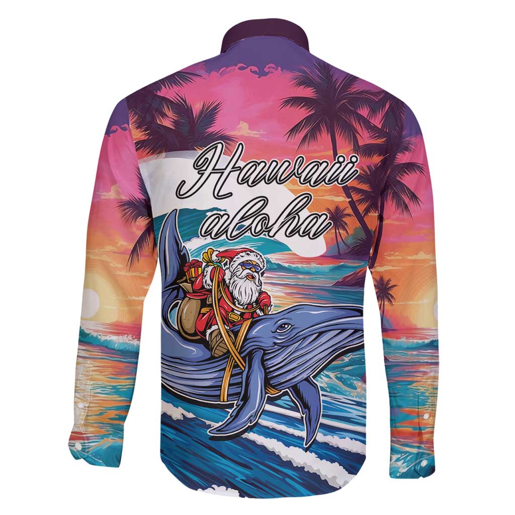 Hawaiian Mele Kalikimaka Family Matching Long Sleeve Bodycon Dress and Hawaiian Shirt Santa Claus Driving The Whale with Sunset Ocean Landscape LT03 - Polynesian Pride