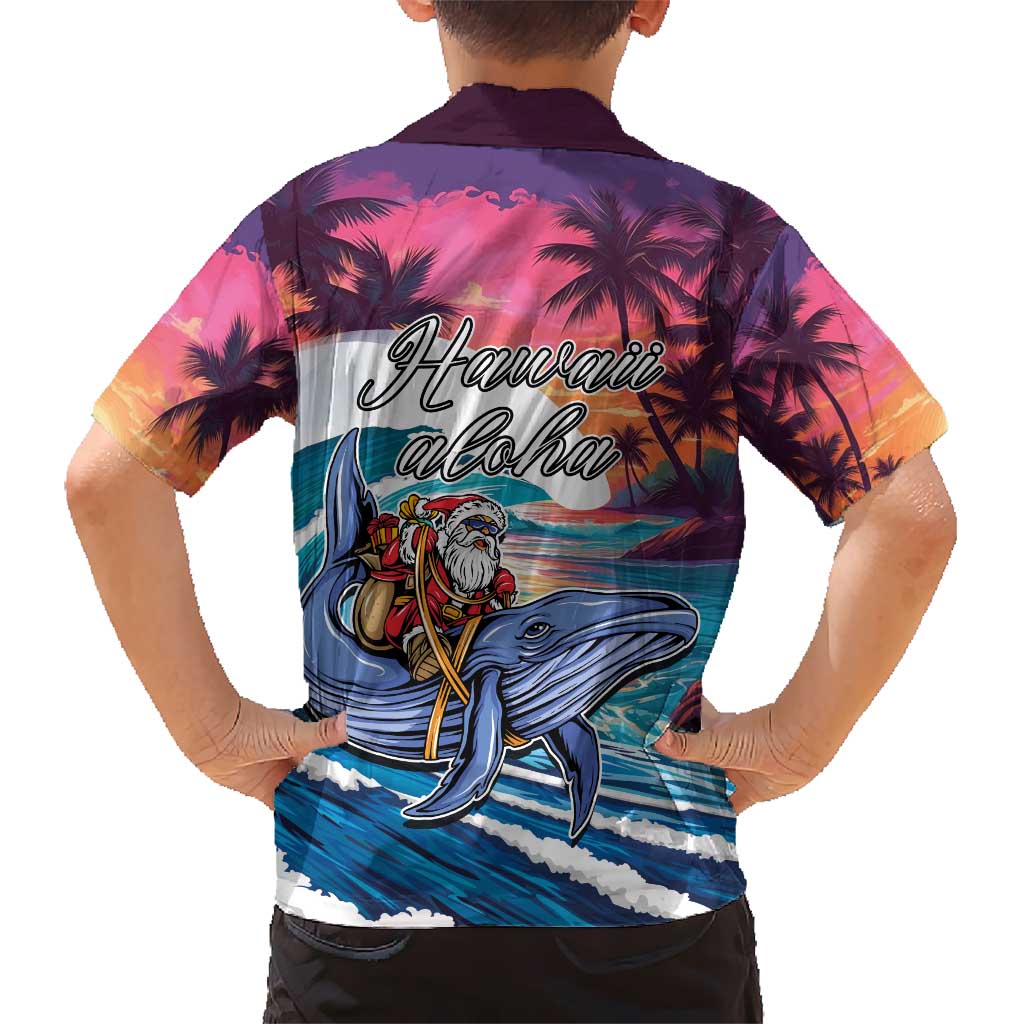 Hawaiian Mele Kalikimaka Kid Hawaiian Shirt Santa Claus Driving The Whale with Sunset Ocean Landscape LT03 - Polynesian Pride