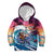 Hawaiian Mele Kalikimaka Kid Hoodie Santa Claus Driving The Whale with Sunset Ocean Landscape