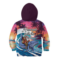 Hawaiian Mele Kalikimaka Kid Hoodie Santa Claus Driving The Whale with Sunset Ocean Landscape