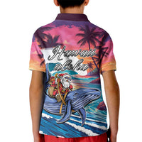 Hawaiian Mele Kalikimaka Kid Polo Shirt Santa Claus Driving The Whale with Sunset Ocean Landscape LT03 - Polynesian Pride