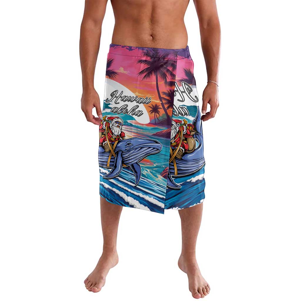 Hawaiian Mele Kalikimaka Lavalava Santa Claus Driving The Whale with Sunset Ocean Landscape