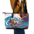 Hawaiian Mele Kalikimaka Leather Tote Bag Santa Claus Driving The Whale with Sunset Ocean Landscape