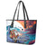 Hawaiian Mele Kalikimaka Leather Tote Bag Santa Claus Driving The Whale with Sunset Ocean Landscape