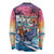 Hawaiian Mele Kalikimaka Long Sleeve Shirt Santa Claus Driving The Whale with Sunset Ocean Landscape