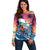 Hawaiian Mele Kalikimaka Off Shoulder Sweater Santa Claus Driving The Whale with Sunset Ocean Landscape